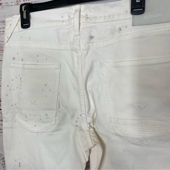 Hudson Los Angeles Blinder V2 Bike splatter Motto white button fly size 32 jeans - Picture 10 of 11